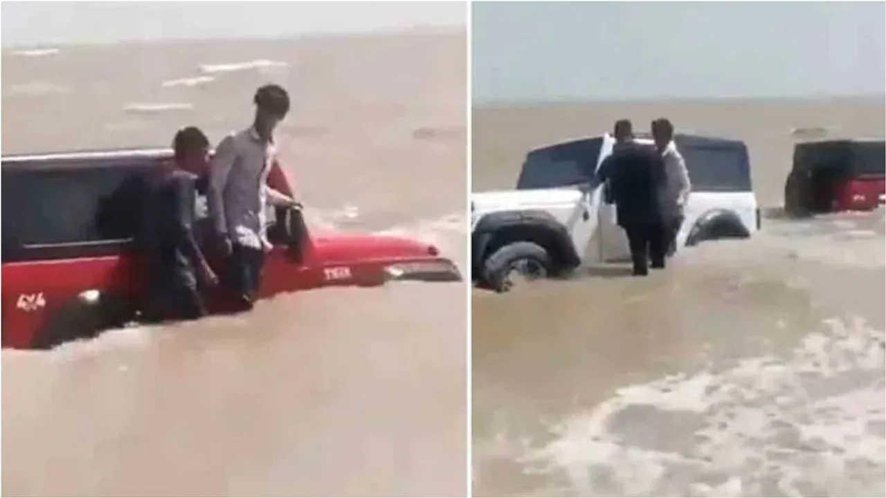 Gujarat: రీల్స్‌ పిచ్చి..కార్లతో సముద్రంలోకి..