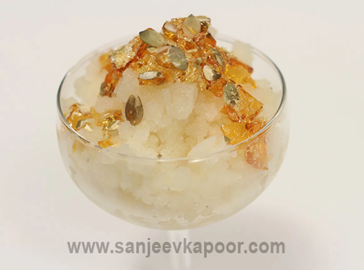 Musk Melon Granita with Pumpkin Seeds Brittle
