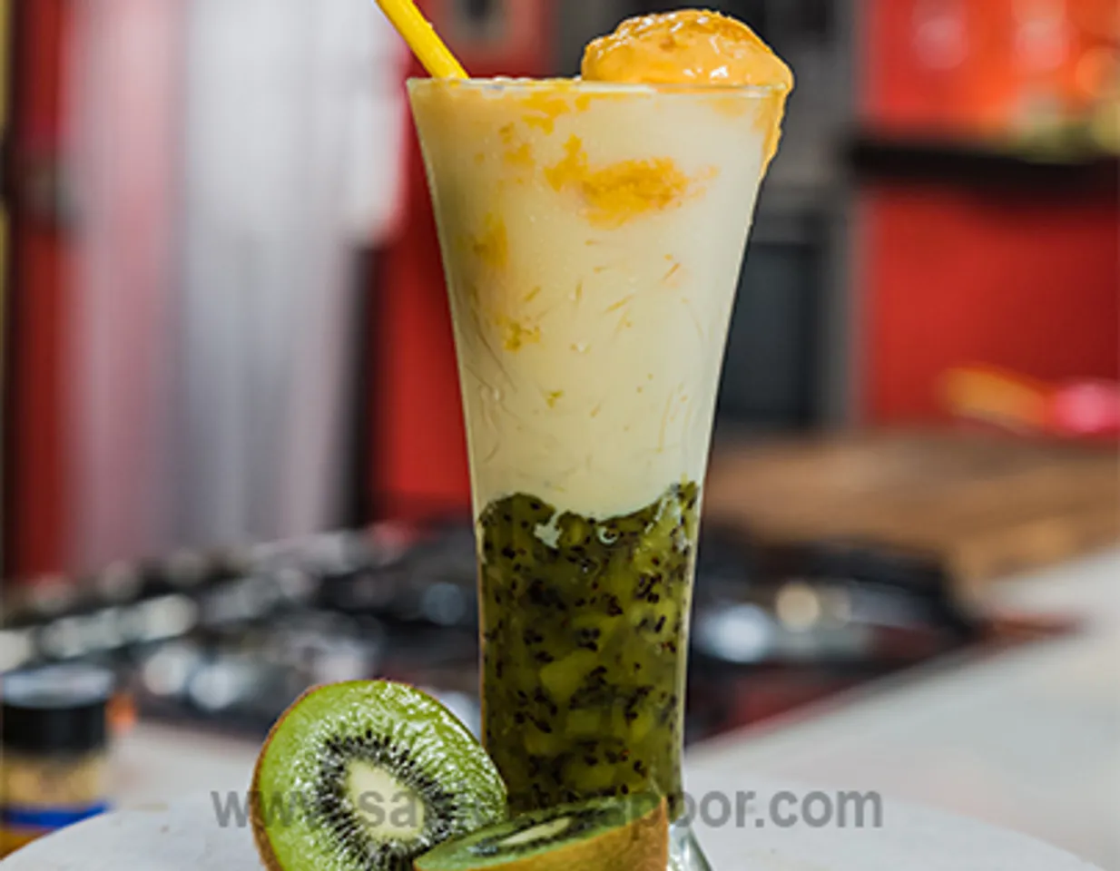 Kiwi Falooda with Mango Scoop