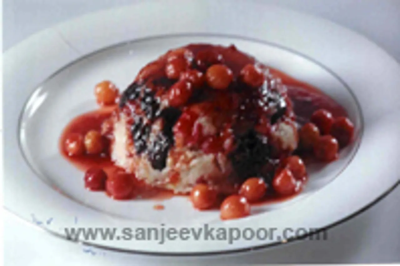 Cherry, Fresh Prunes And Almond Bread Pudding