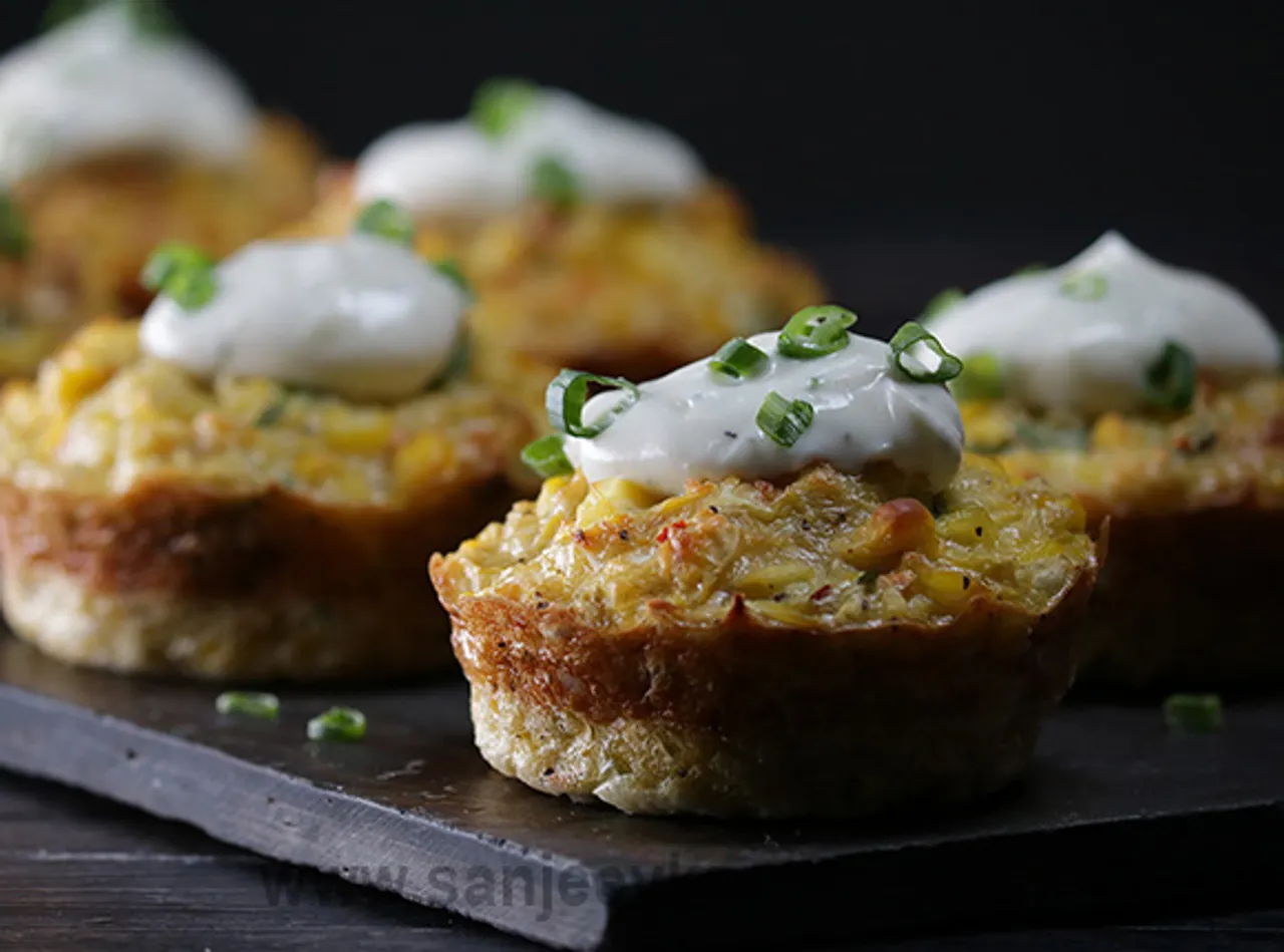 Corn Muffins with Cheesy Yogurt Dip