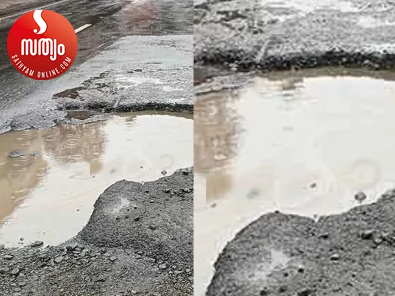 huge pit on road