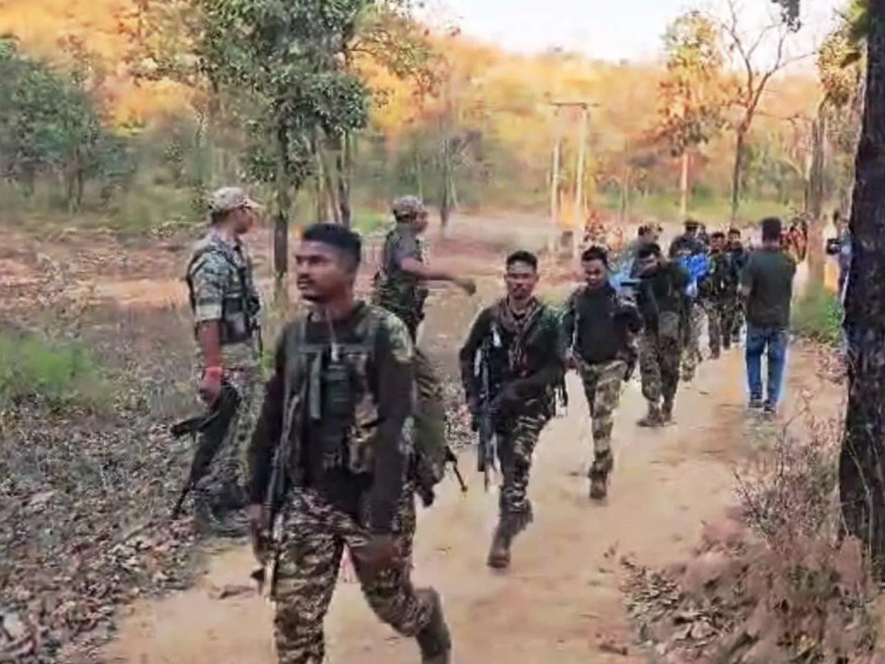 Security personnel during an encounter with Maoists