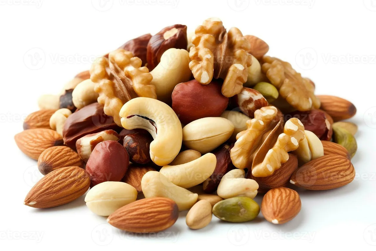 mixed-nuts-on-white-background-generative-ai-photo