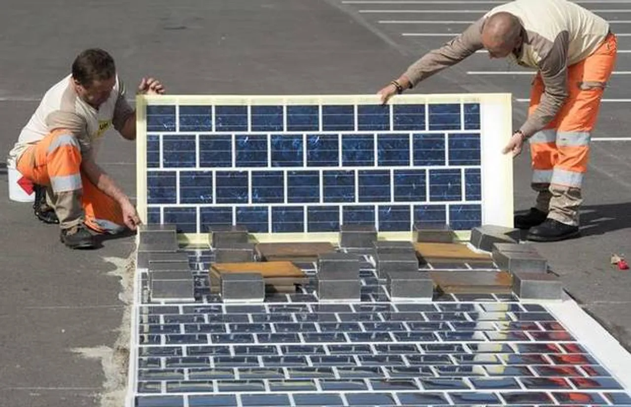 A Bit of Panel of China's New Solar Panel Tiled Street is Stolen by Somebody