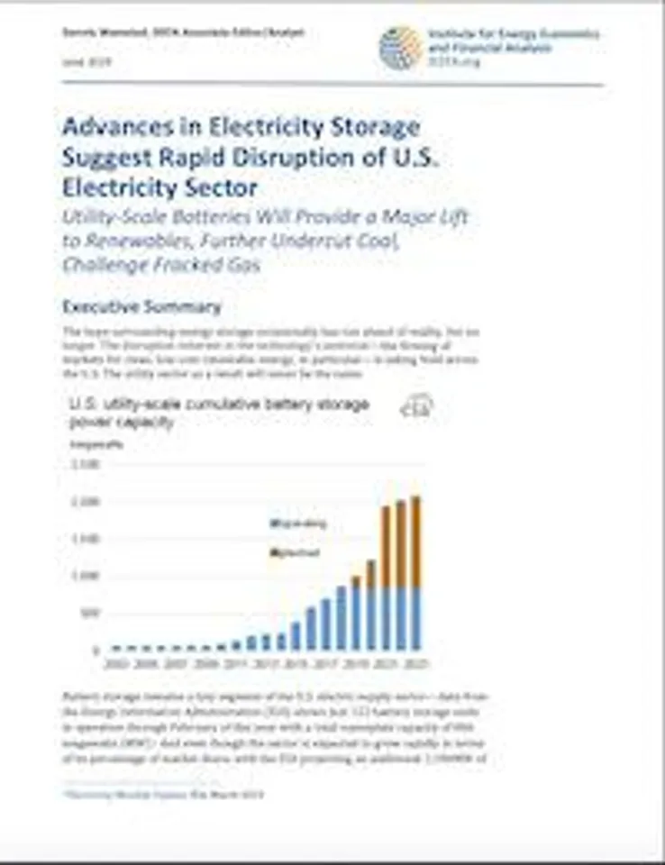 IEEFA Report on Advances in Electricity Storage Suggest Rapid Disruption of U.S. Electricity Sector