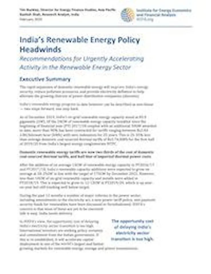 IEEFA Report on India’s Renewable Energy Policy Headwinds