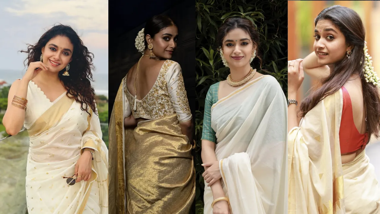 Keerthi Suresh kasavu saree