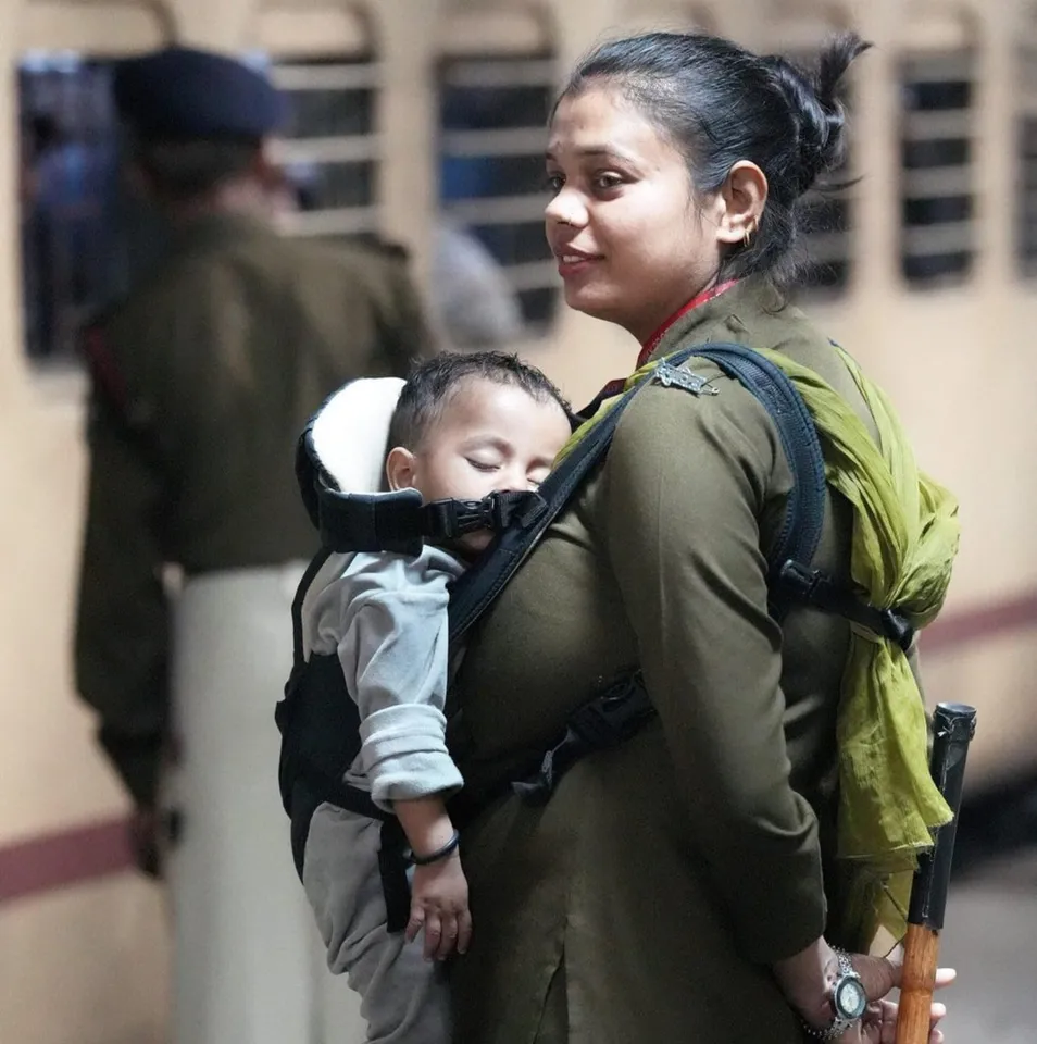 RPF Constable performing her duty as a mother and officer