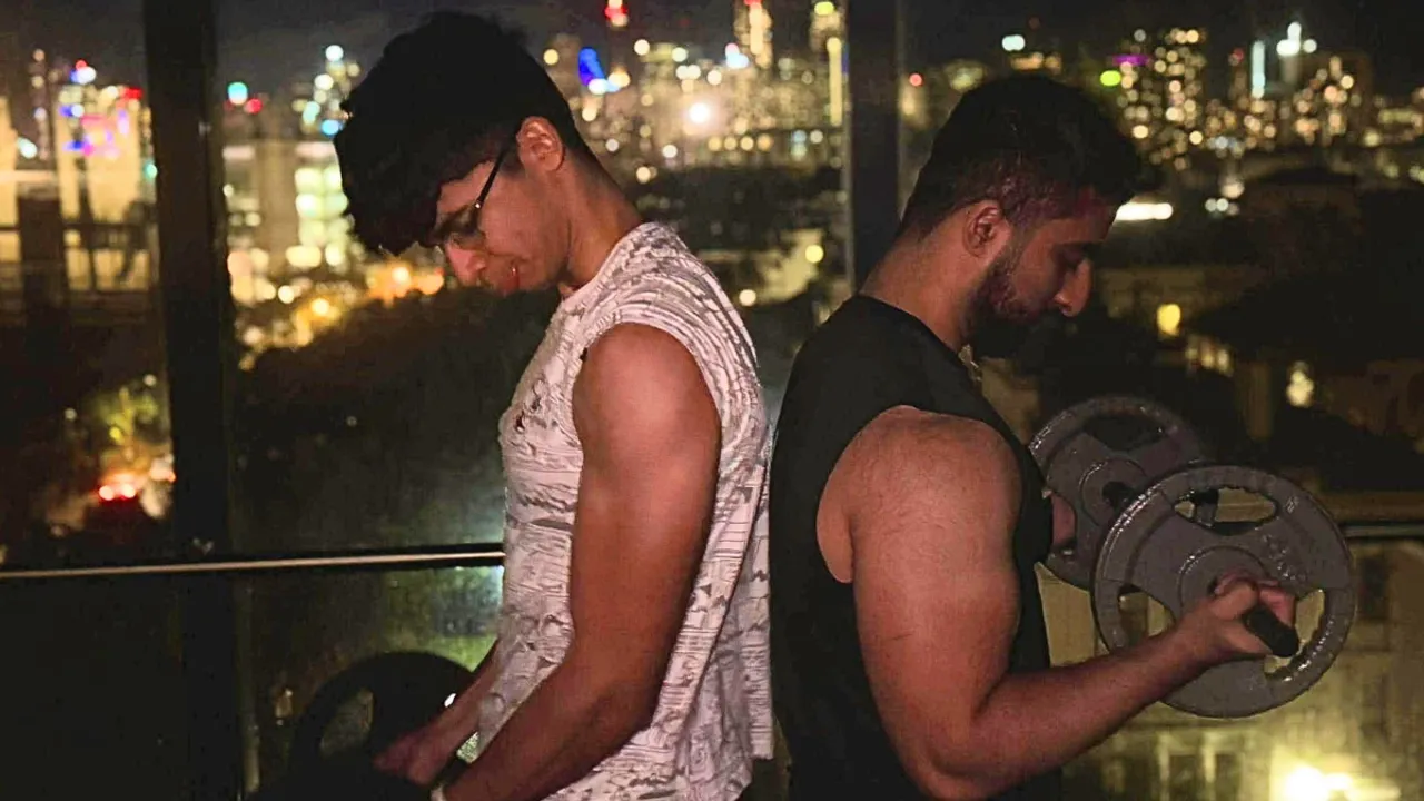 Gym Bros Aadi and Tarush crushing it in their roof top gym Pic credit: Kartik Nair