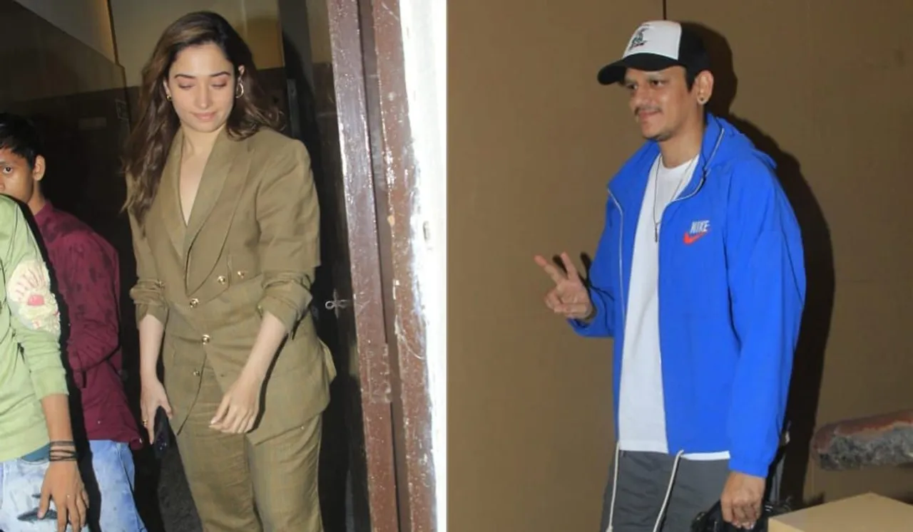 Tamannaah and Vijay Varma clicked at a theatre in Mumbai.