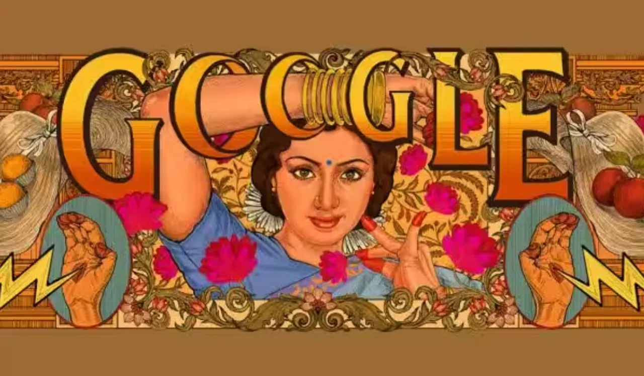 Google Doodle illustrating actress Sridevi.
