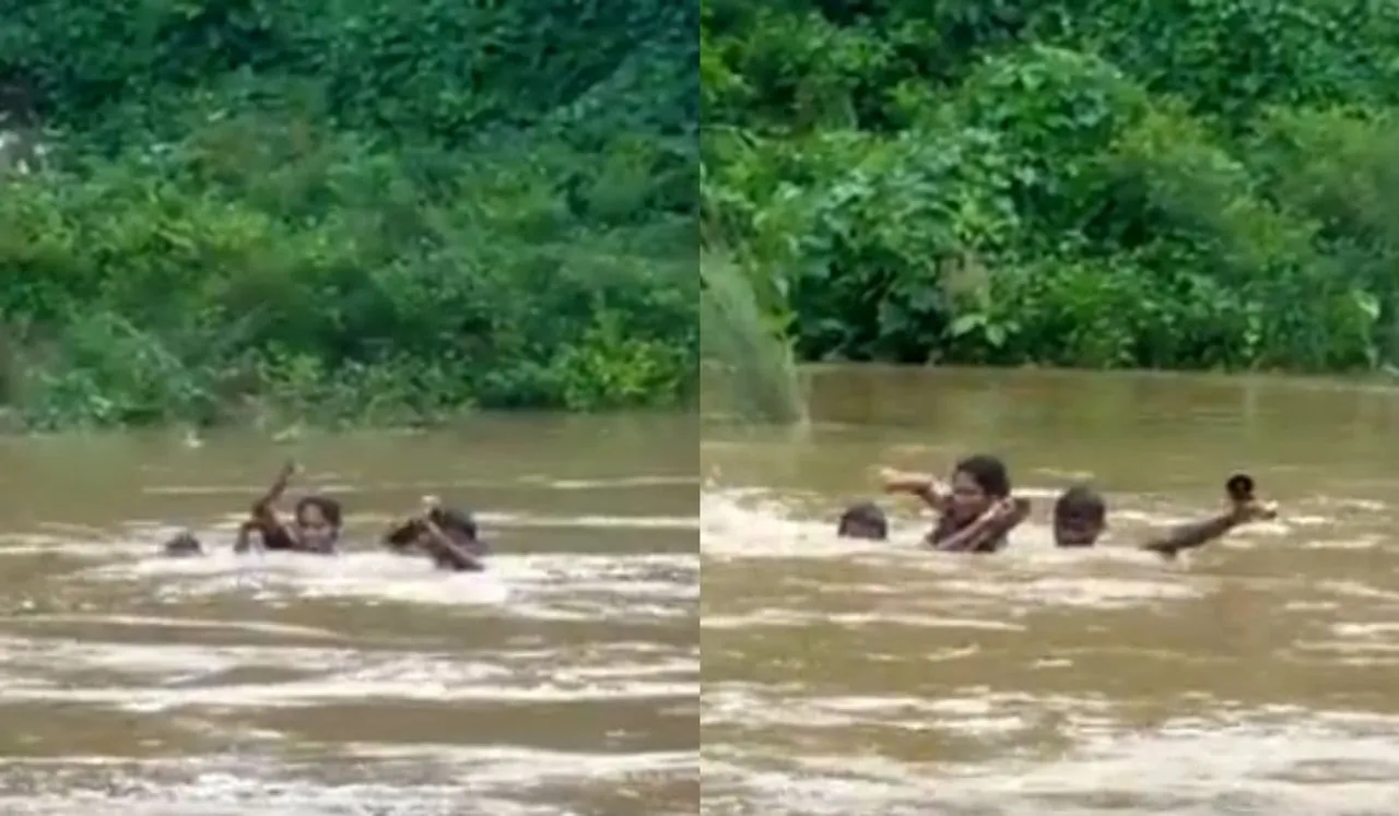 Woman Crosses Champawati River