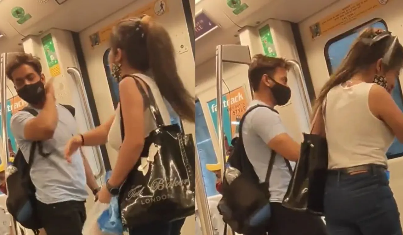 Video Of Scuffle Between Man And Woman In Delhi Metro