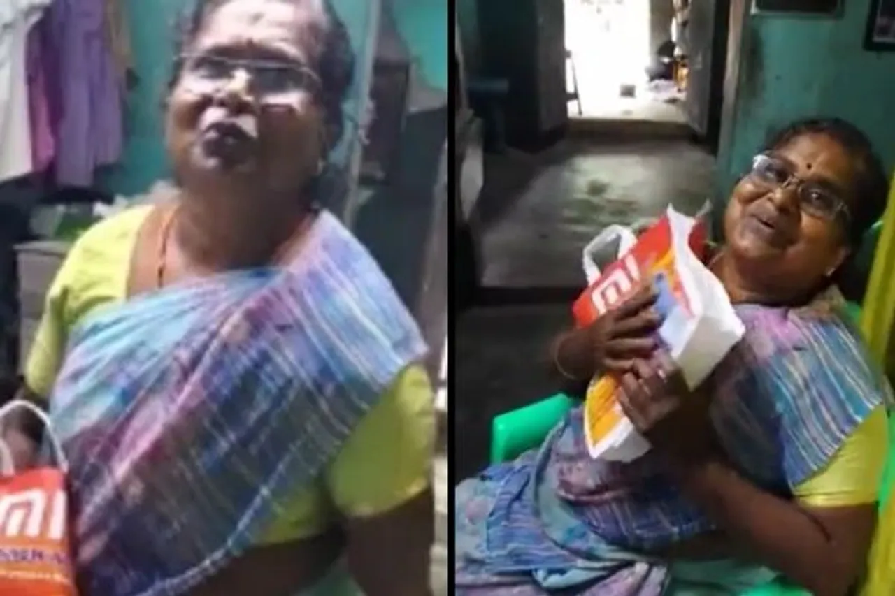 mother reacts to new phone gifted by son