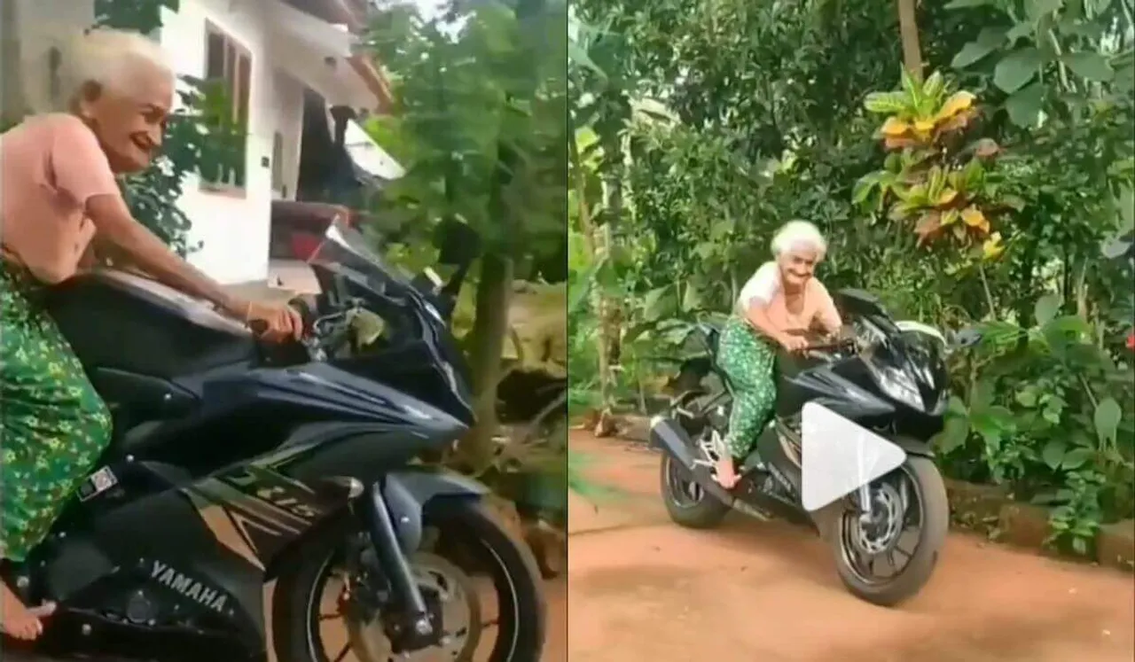 Old Lady Rides A Sports Bike