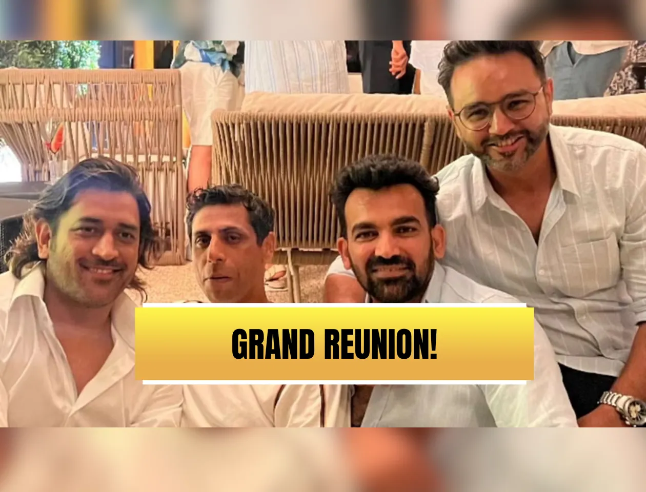 MS Dhoni with his former Indian teammates (Source: X)