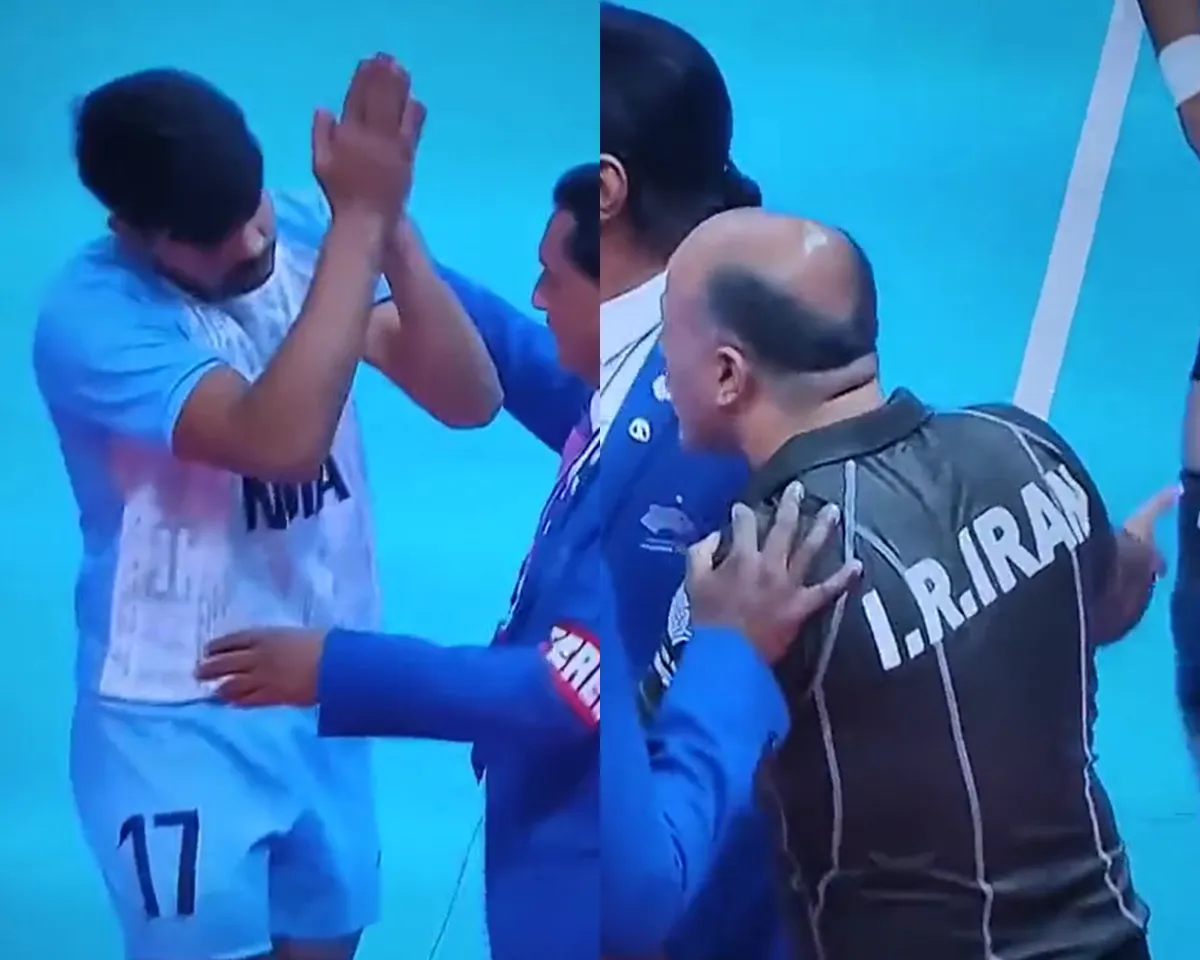 Pawan Sehrawat and Iranian coach having a disagreement