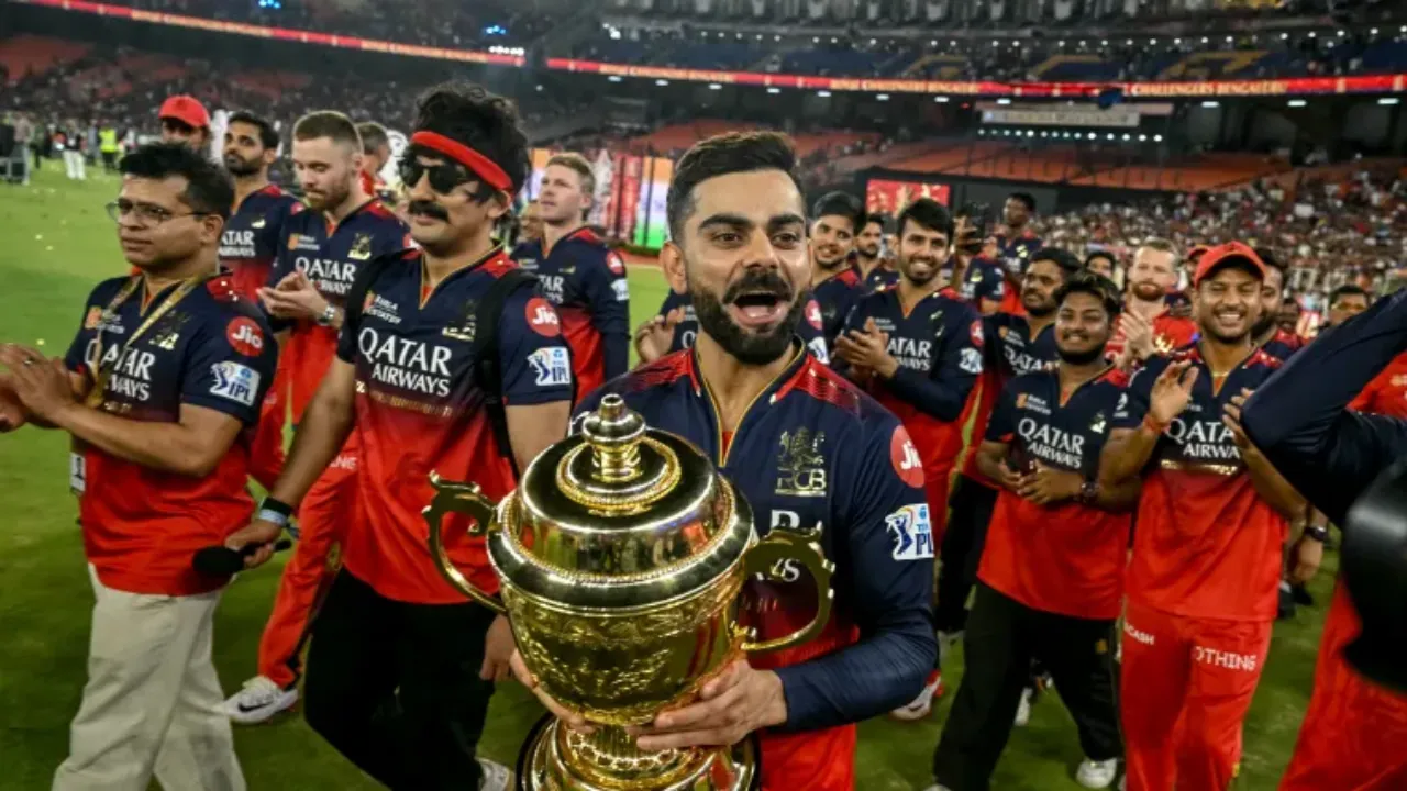 Virat Kohli amid crowd chants for him at Chinnaswamy stadium after IPL 2025 title victory