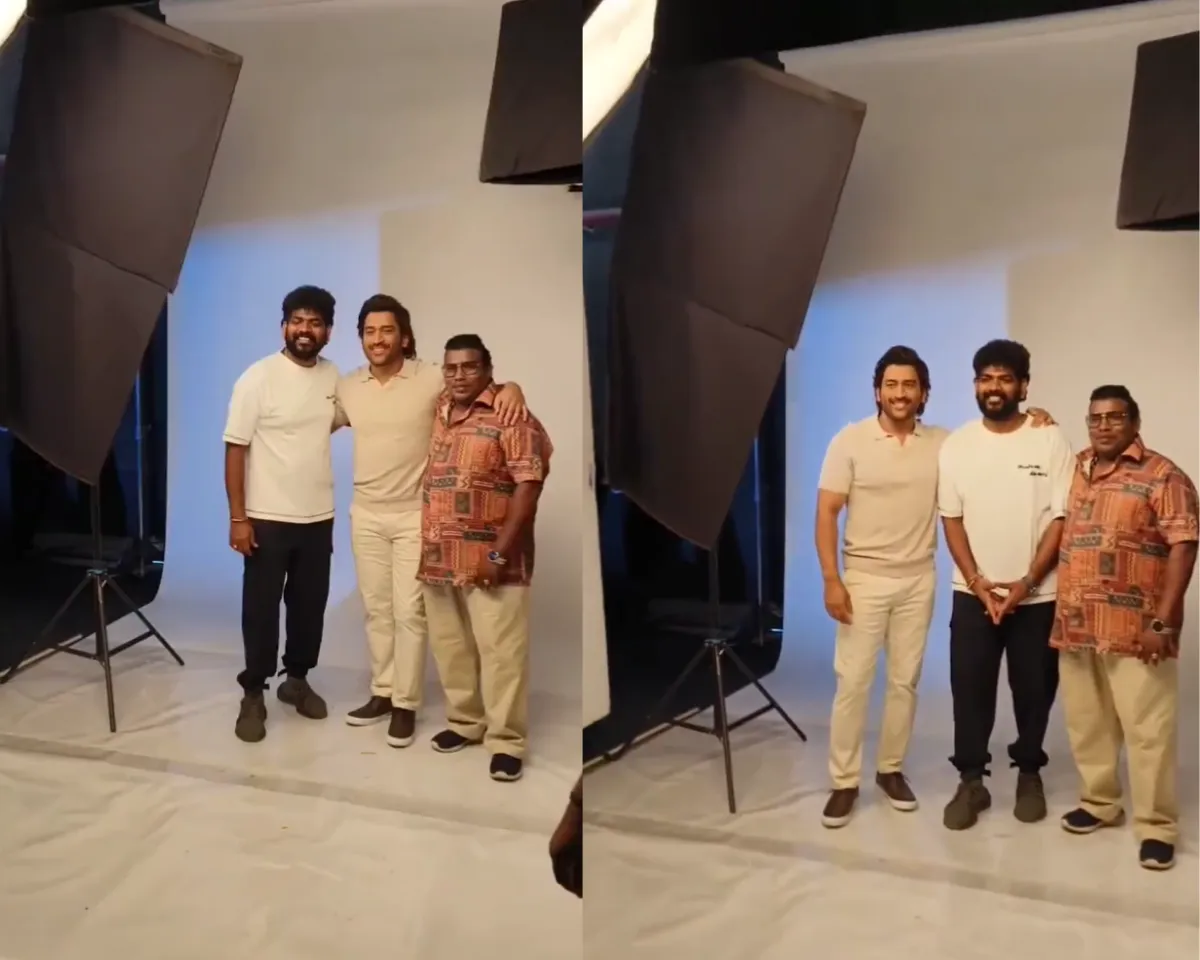 MS Dhoni with director Vignesh Shivan and actor Yogi Babu (Source: Twitter)