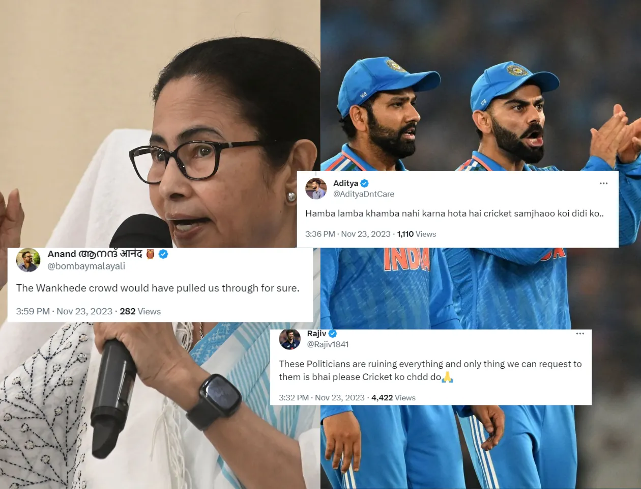 Bengal CM Mamata Banerjee, Rohit Sharma & Virat Kohli (Source: Twitter)