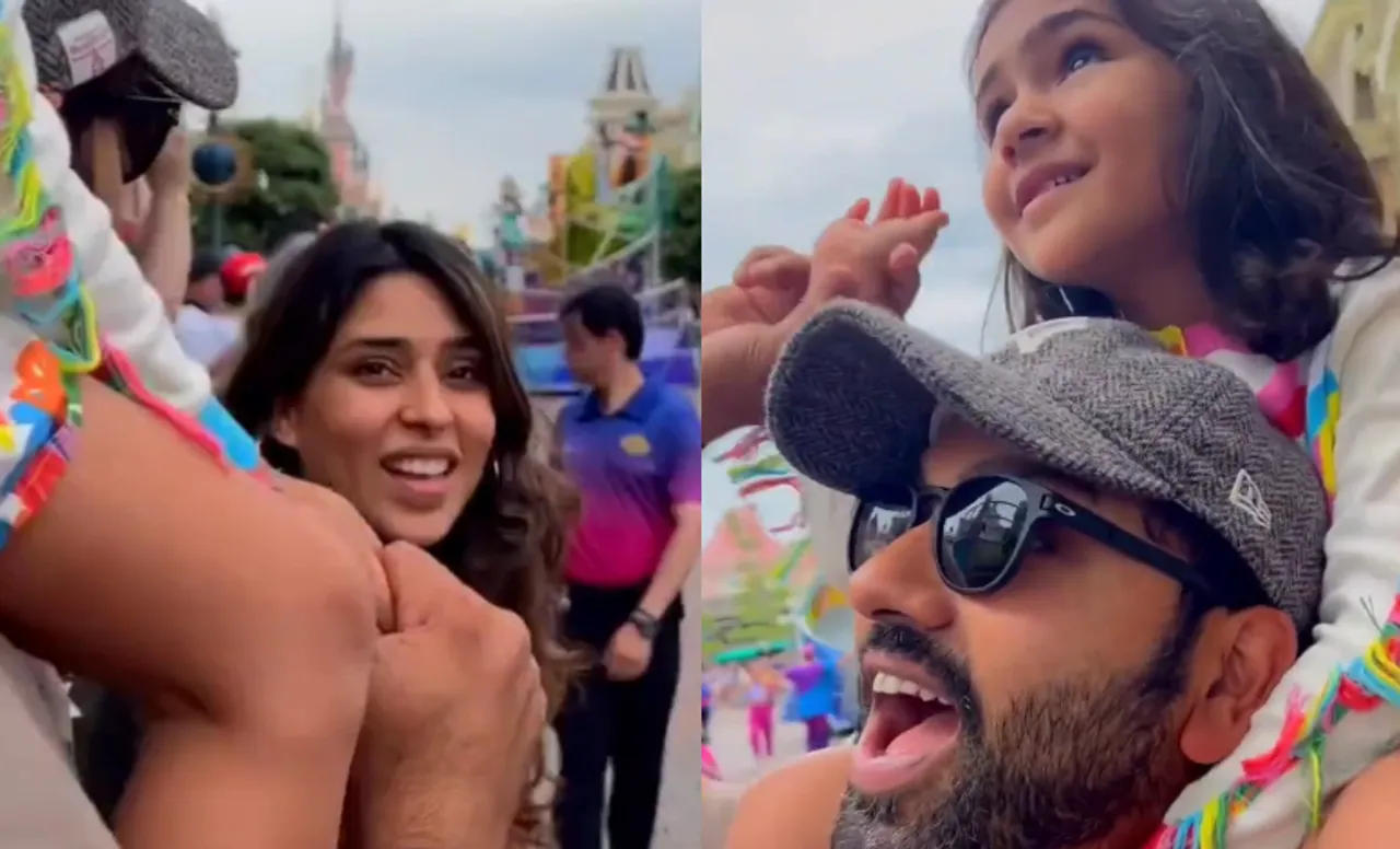 Rohit Sharma with his daughter and wife