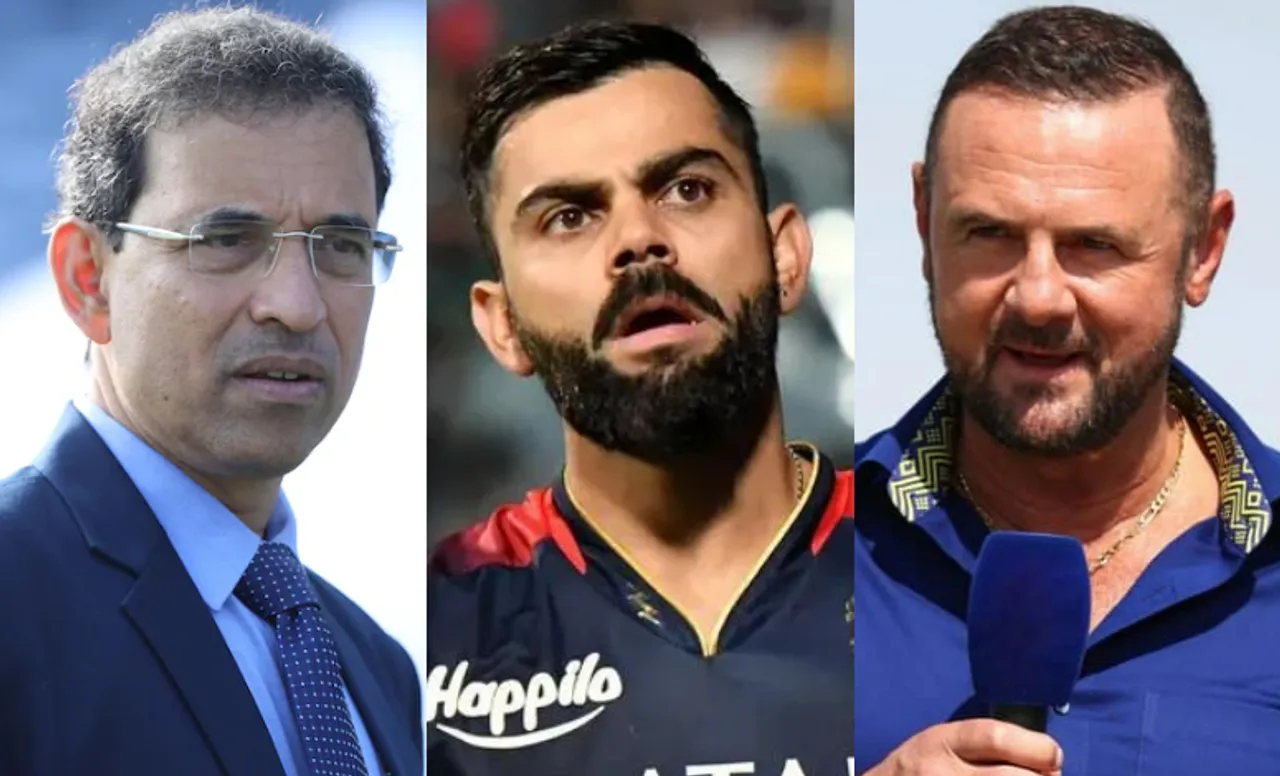 Harsha Bhogle, Virat Kohli, and Simon Doull in IPL 2023