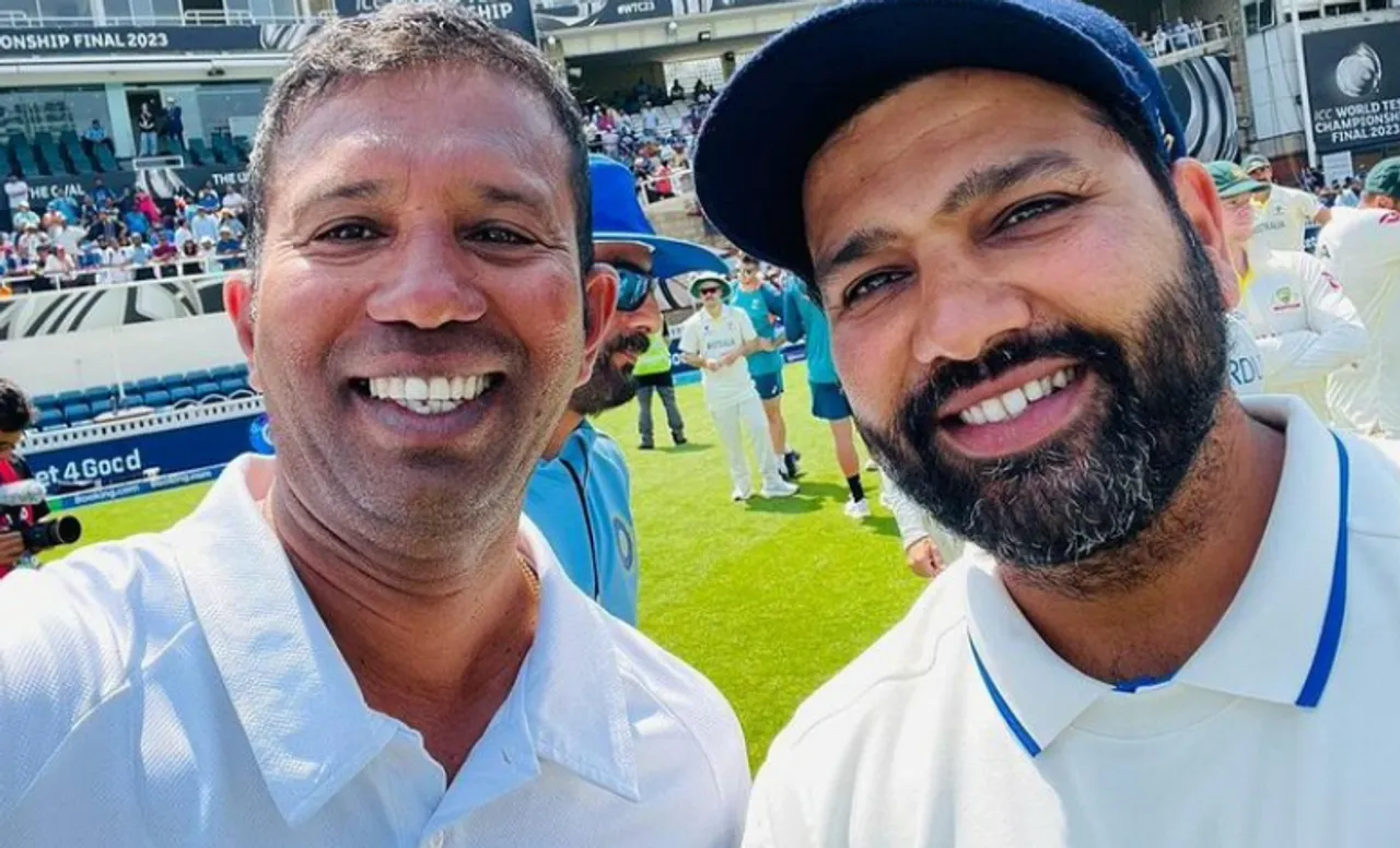 Rohit Sharma with Kumar Dharmasena after WTC 2023 final