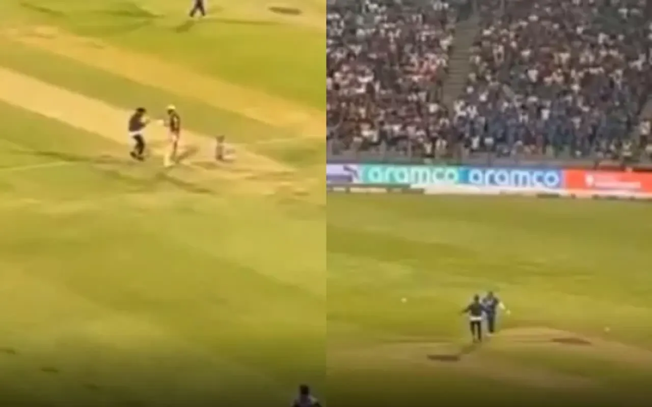 Pitch invader in MI vs RCB game. (Photo Source: Twitter)