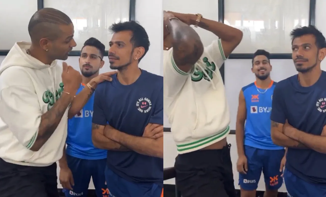 Shikhar Dhawan, Yuzvendra Chahal, and Umran Malik (Image Source: Twitter)