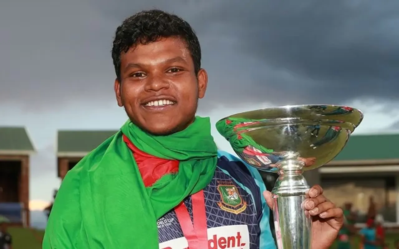 Rakibul Hasan. (Photo by Matthew Lewis-ICC/ICC via Getty Images)