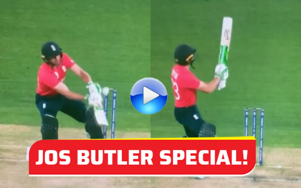 Jos Buttler hits an incredible scoop shot for six off Naseem Shah