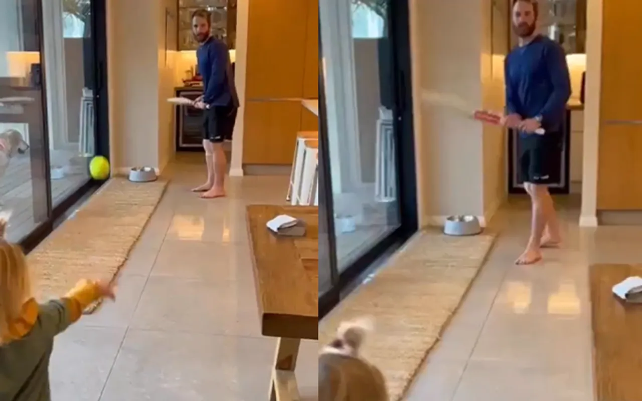 Kane Williamson playing with his daughter (Source - Twitter)