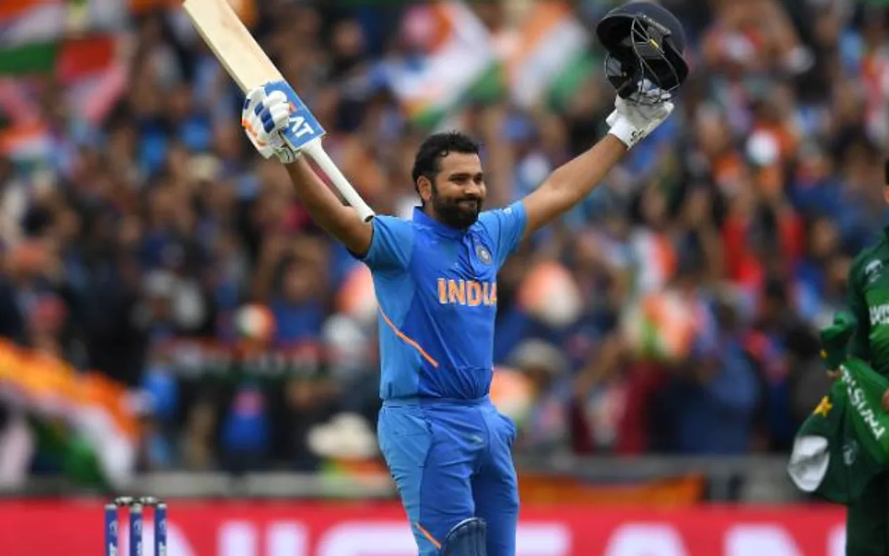 Rohit Sharma celebrating his hundred against Pakistan in 2019 World Cup