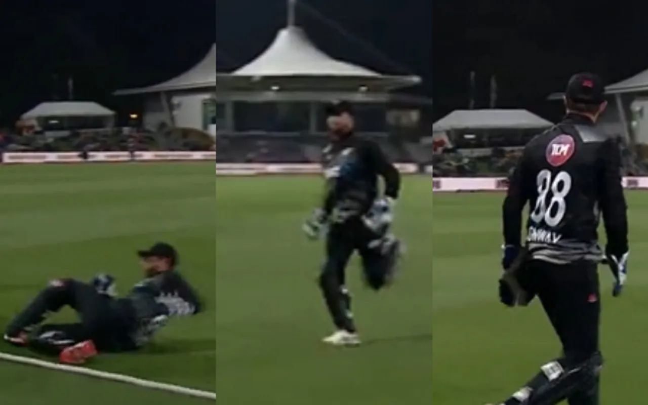 New Zealand keeper Devon Conway's stunning save