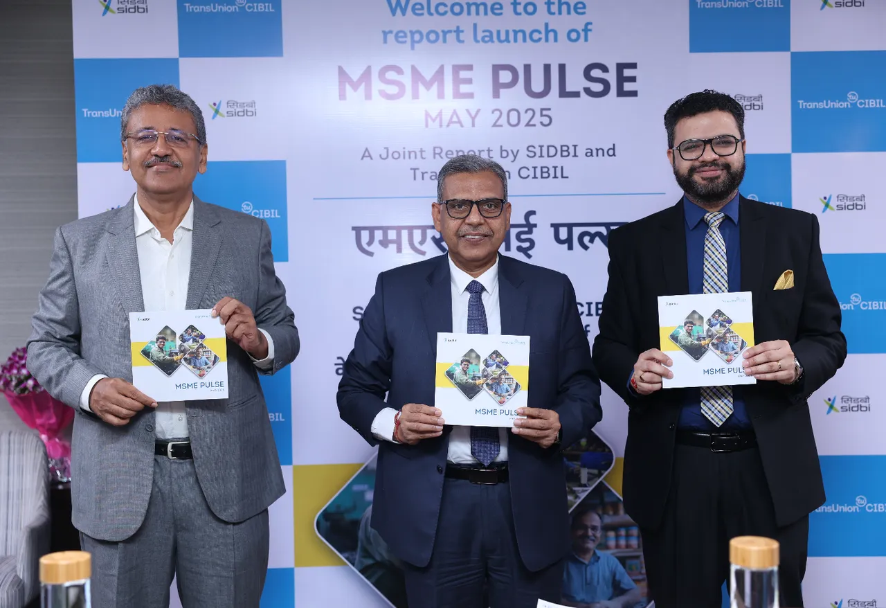 From left to right. Mr Prakash Kumar, Deputy Managing Director, SIDBI; Mr Manoj Mittal, Chairman and Managing Director, SIDBI and Mr Bhavesh Jain,  MD & CEO, TransUnion CIBIL