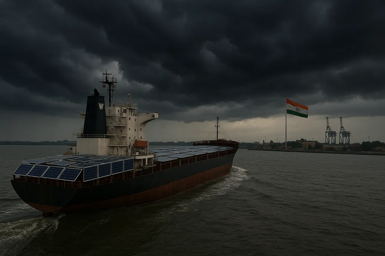 Cargo Ship Under Looming Storm
