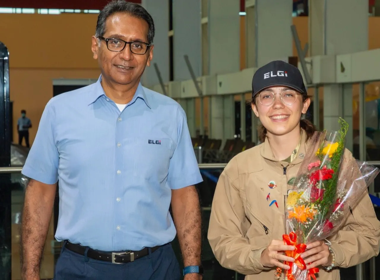 Zara Rutherford with ELGi's Managing Director, Dr. Jairam Varadaraj