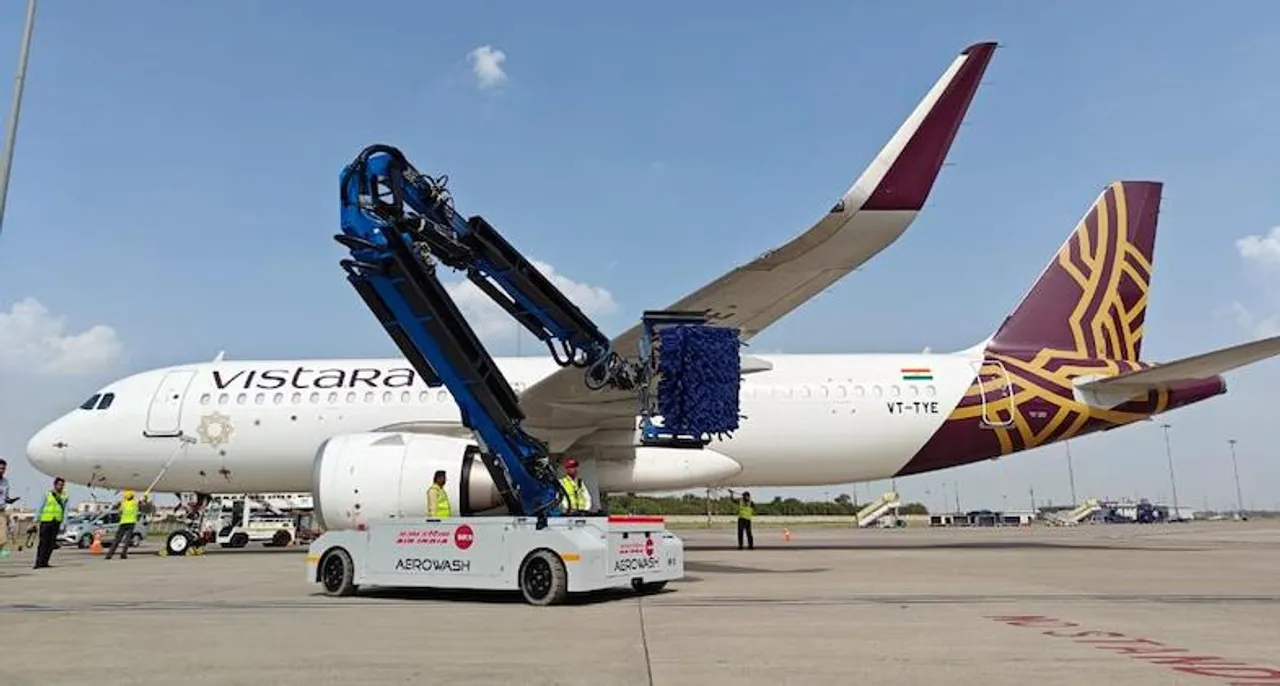 Glimpse of Vistara's aircraft exterior implementing Aerowash