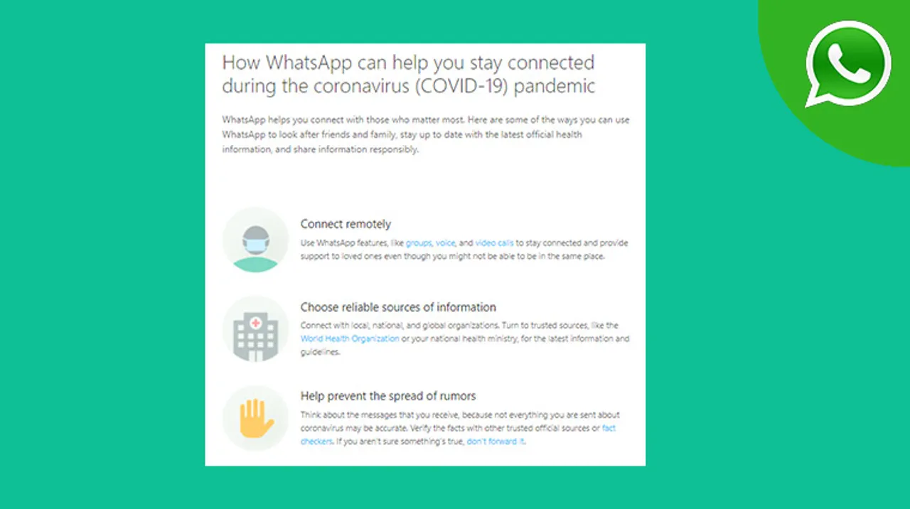 Whatsapp news Covid19 Info hub