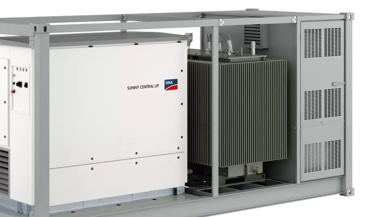 MVPS units have combined SMA inverters, medium-voltage transformers, and switchgear within a compact 20-foot turnkey container. 
