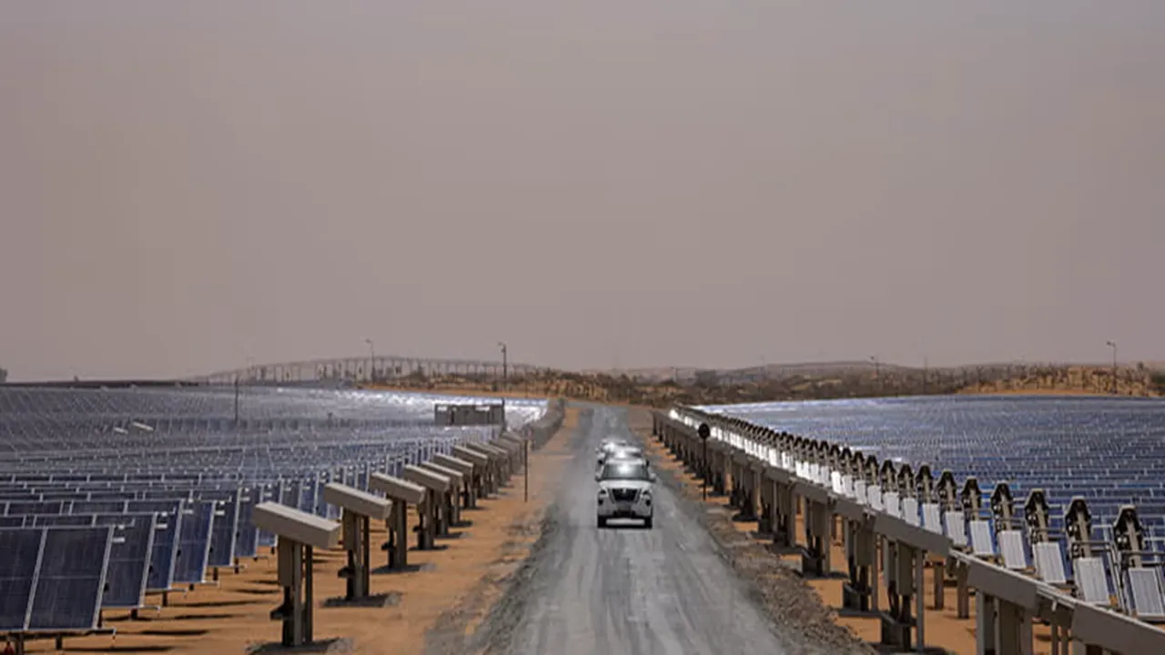 The SANA solar plant has over 98000 solar panels with 13000 sun tracking poles designed to boost daily energy output.