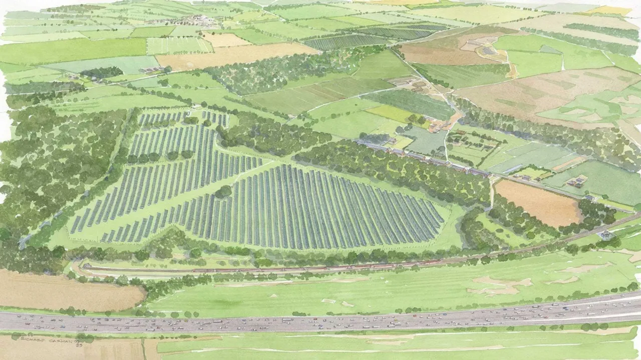Woolley Solar Farm received planning approval and included habitat features, wildflower zones, and public access safeguards during its 40-year span. Image Source: BOOM Power