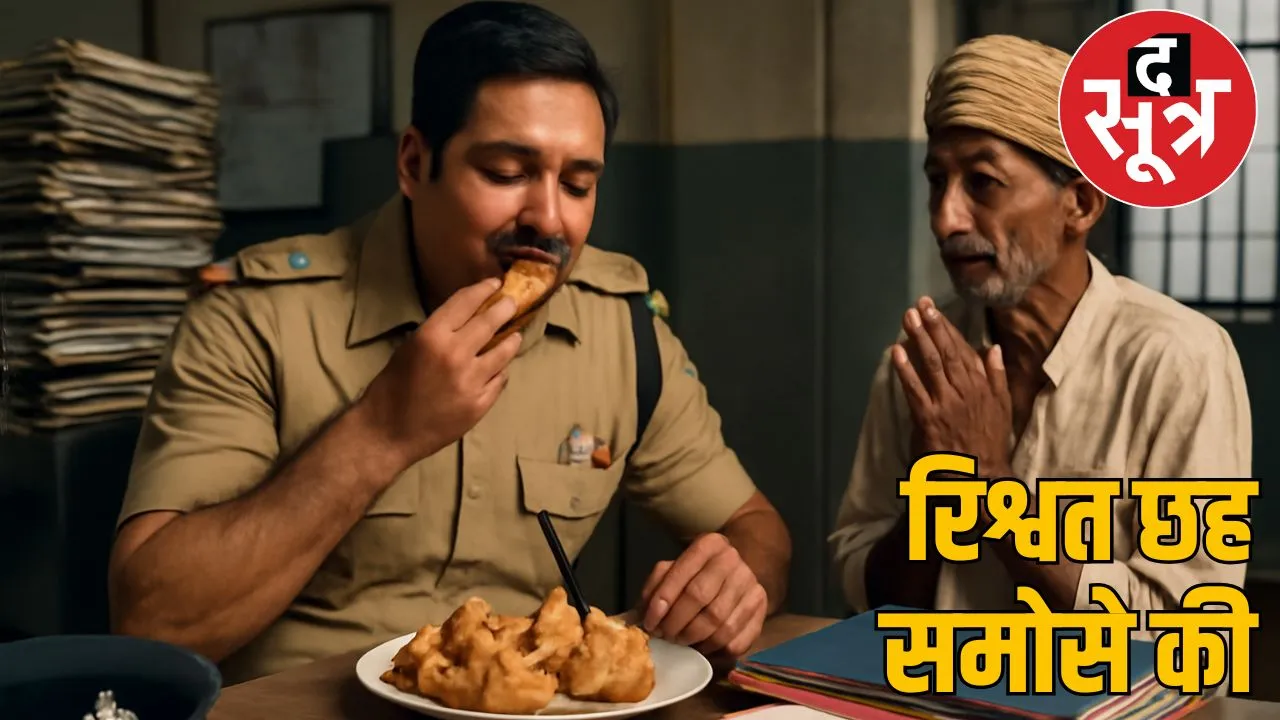 police officer eating samosa