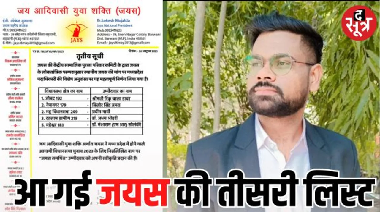जयस के मुजाल्दा गुट की तीसरी सूची जारी; महू के साथ जोबट, नेपानगर, रतलाम ग्रामीण, महेशवर से प्रत्याशी घोषित
