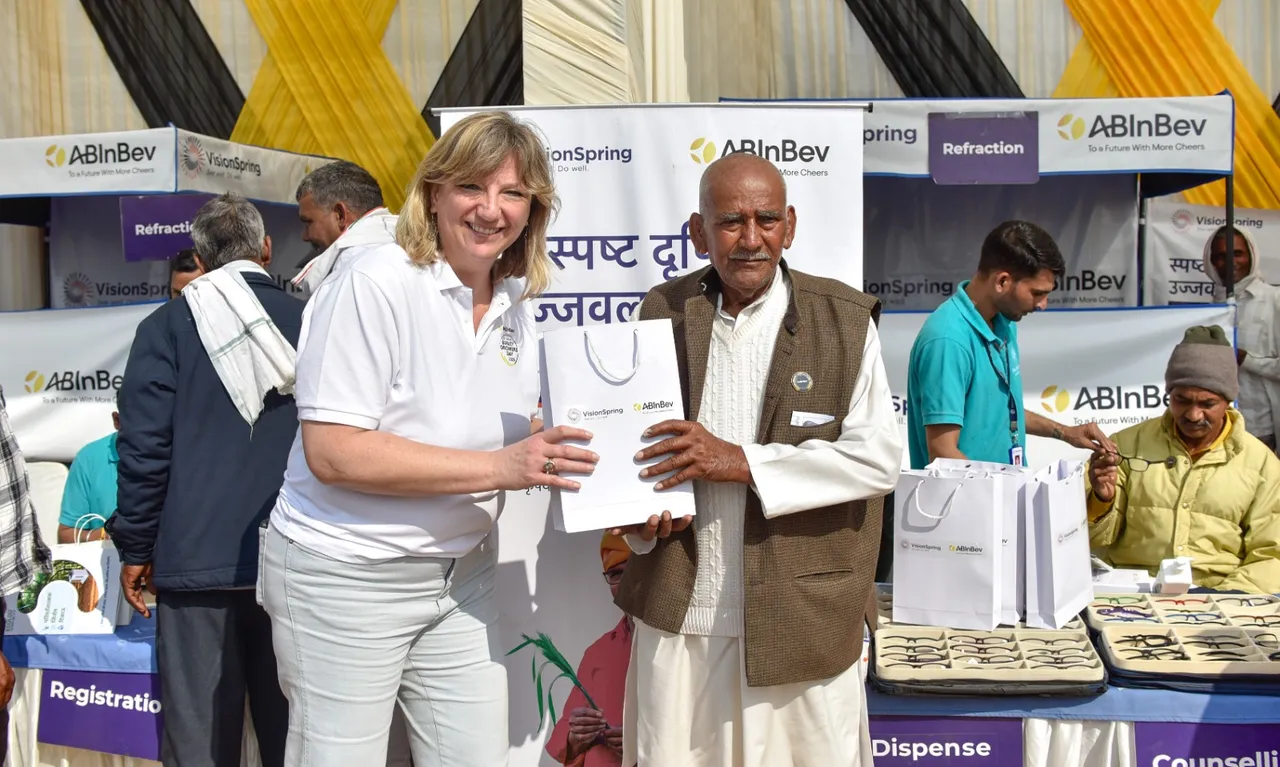 Ingrid De Ryck Chief Sustainability Officer AB InBev launching the vision care initiative for farmers at AB InBev Indias Barley Growers Day 2025