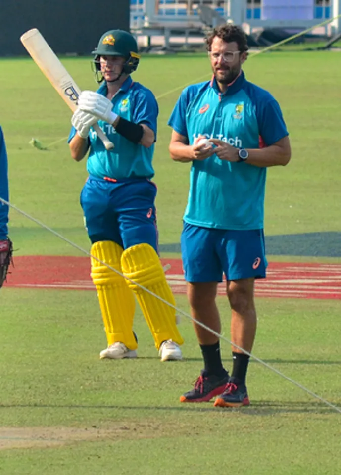 Kolkata: Australian players during a practice session ahead of the ICC Men's World Cup 2023 match