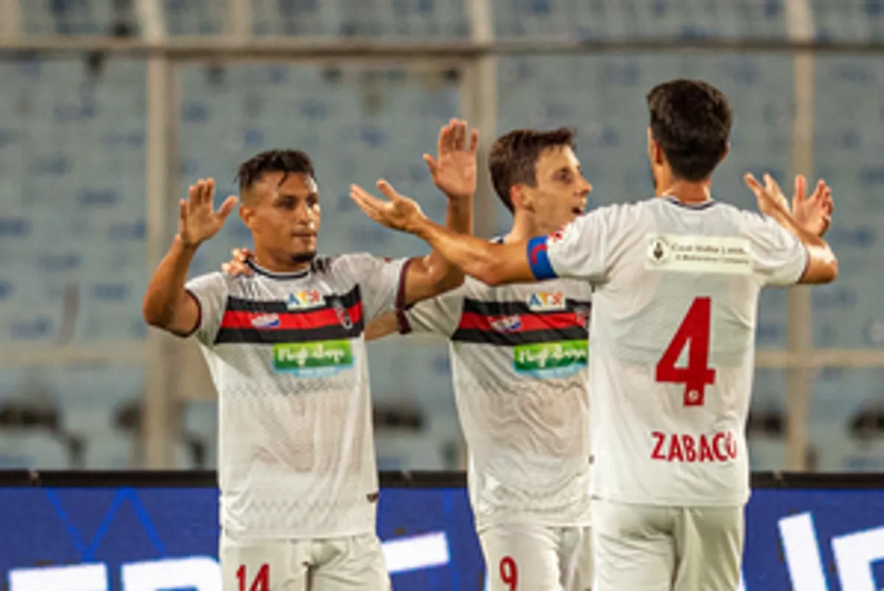 Kolkata: Players in action during the ISL match between Mohun Bagan Super Giant and NorthEast United FC