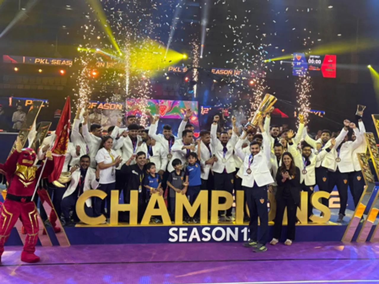 Dabang Delhi K.C. crowned champions at home, overcome Puneri Paltan in a fierce battle in final of Season 12 of the Pro Kabaddi League (PKL) in New Delhi on Friday. Photo credit: PKL