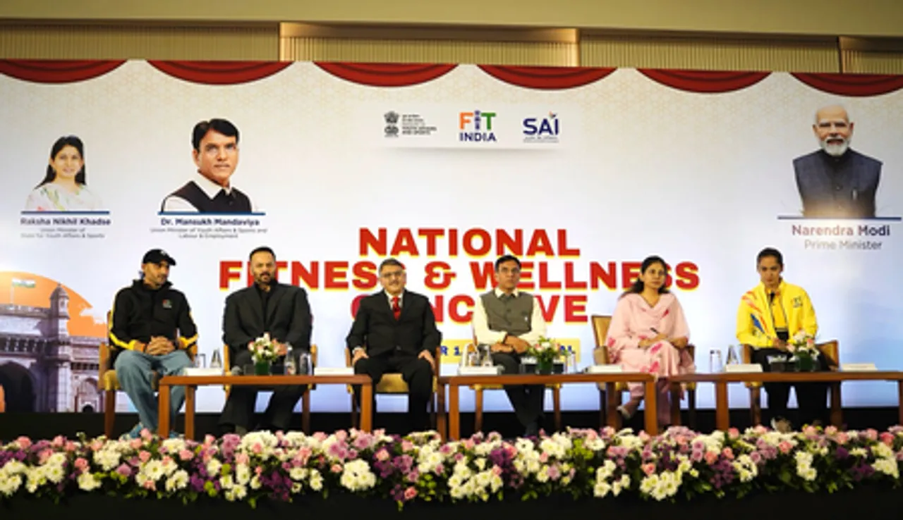 Fitness is key to becoming Viksit Bharat by 2047, says Dr. Mansukh Mandaviya at first-ever National Fitness & Wellness Conclave in Mumbai on Saturday. Photo credit: SAI Media